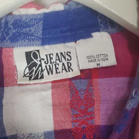 VNTG JEANS WEAR Womens Button Up Plaid 90's Y2K Red Blue 100% Cotton Medium - Picture 3 of 8